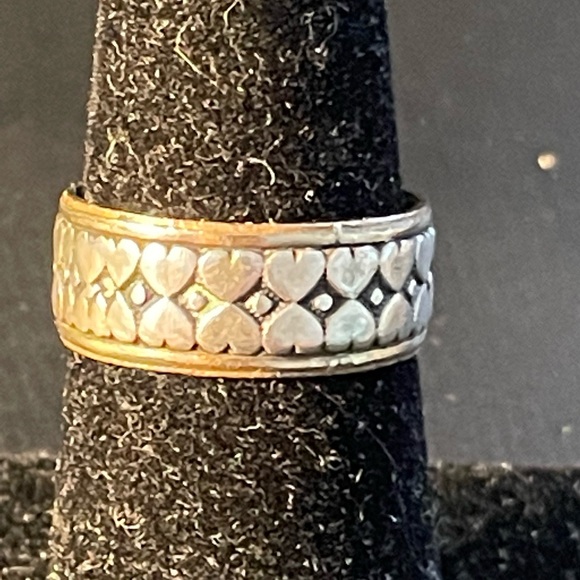 Clark & Coombs 10k GF & Sterling Band W/ Dbl Row Of Hearts 1930-50’s Vntg 6.5-7 - Picture 3 of 16